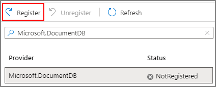 注册“Microsoft DocumentDB”资源提供程序