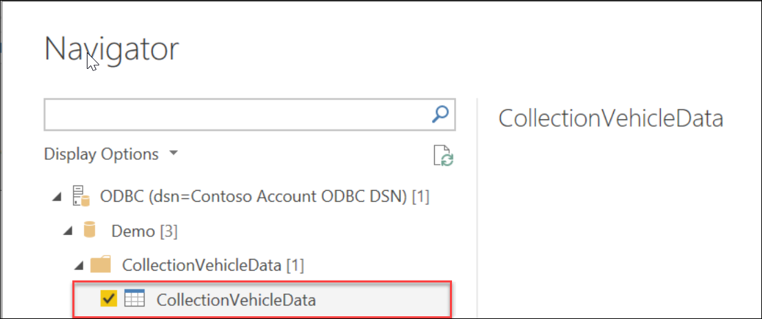 在 Power BI“获取数据”中选择表的屏幕截图。