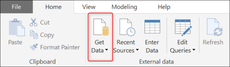 Power BI Desktop 中的“获取数据”功能的屏幕截图。