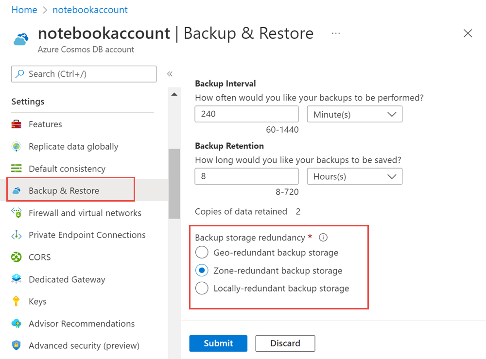 Update backup storage redundancy from the Azure portal