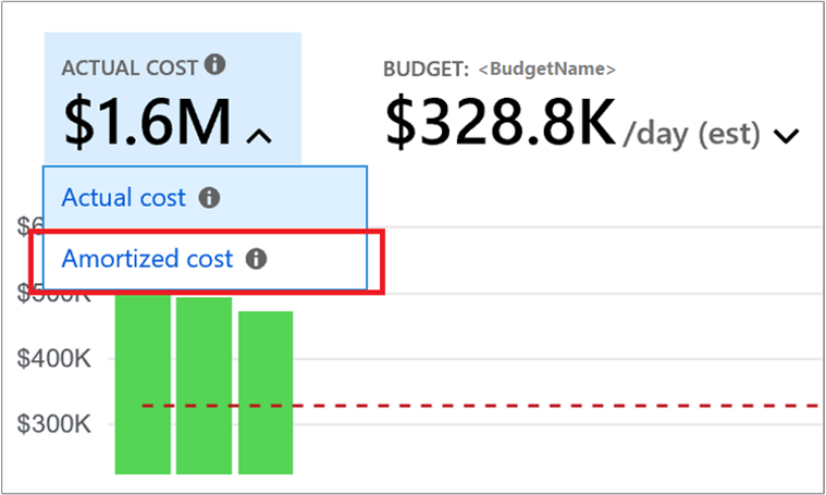屏幕截图显示了在成本分析中选择摊销成本的位置。