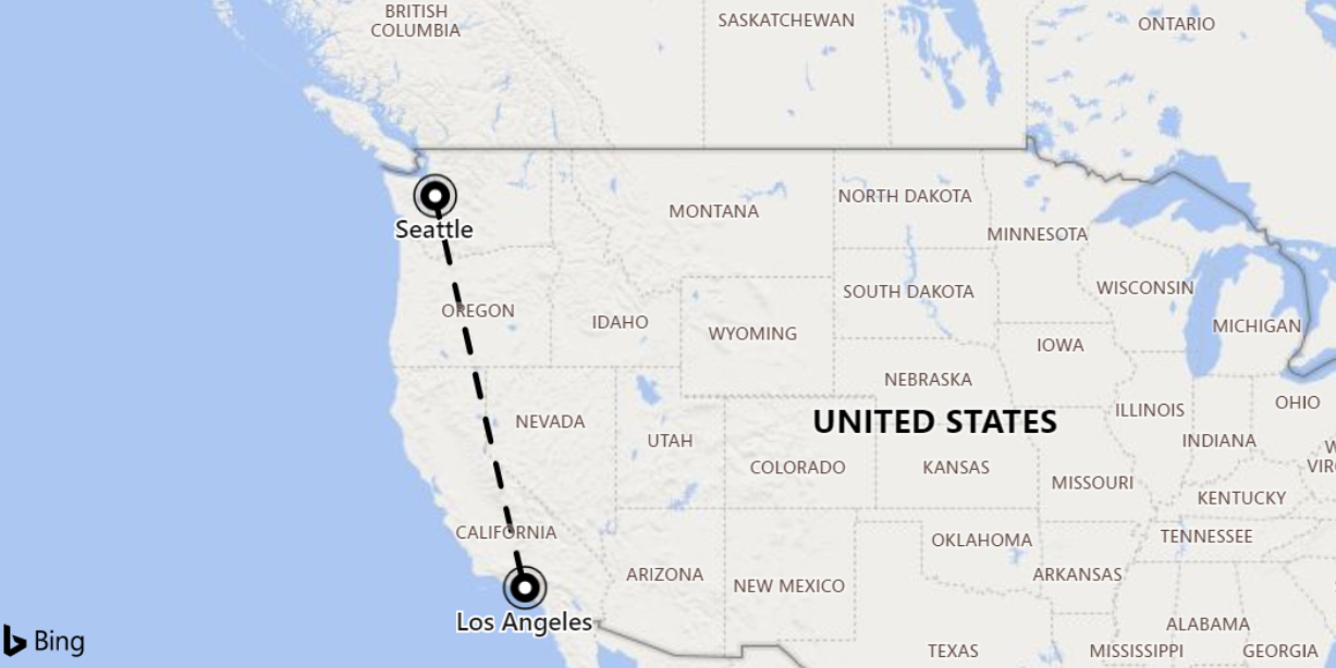 Distance between Seattle and Los Angeles.