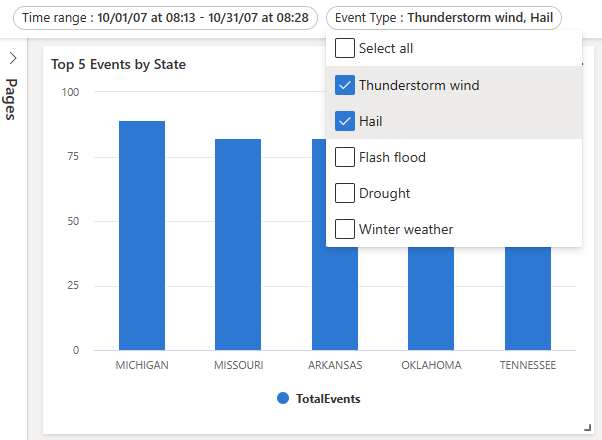 Screenshot showing how to select multiple event types.