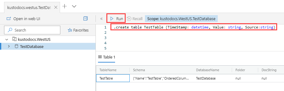 Run command create table.