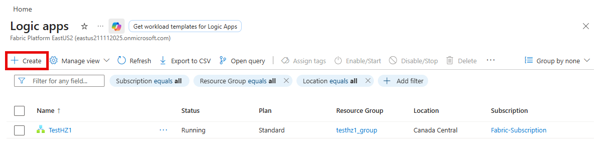 “逻辑应用”页的屏幕截图，其中显示了“添加逻辑应用”按钮。