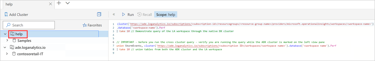 Screenshot showing cross service query from the Azure Data Explorer web U I.