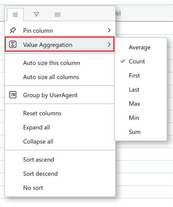 Aggregate results when grouping column by results in Azure Data Explorer web UI .