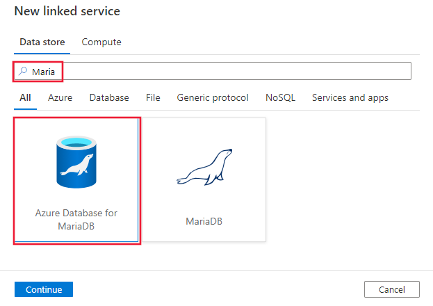 Screenshot of the Azure Database for MariaDB connector.