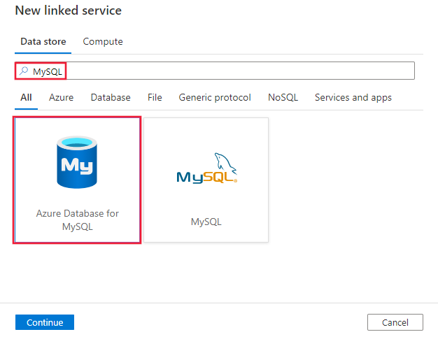 Select the Azure Database for MySQL connector.