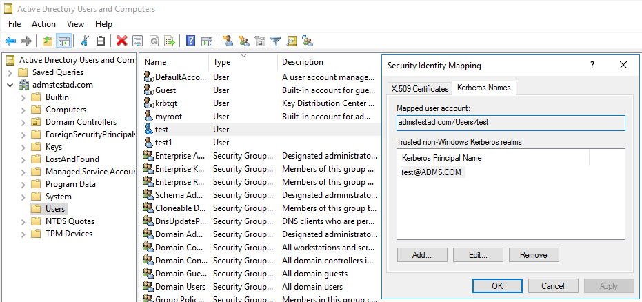 Screenshot of the "Security Identity Mapping" pane
