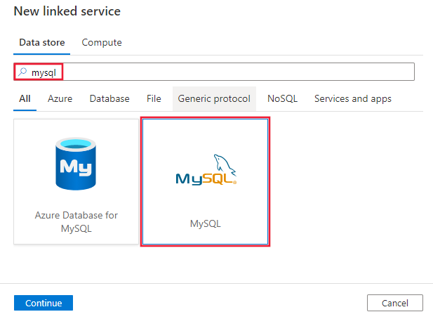 Select the MySQL connector.