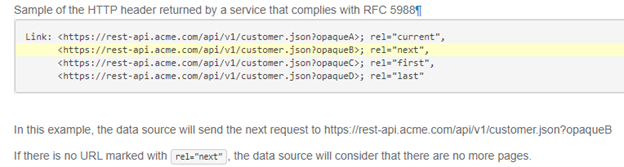 Screenshot showing samples of the http header that complies with R F C 5988.