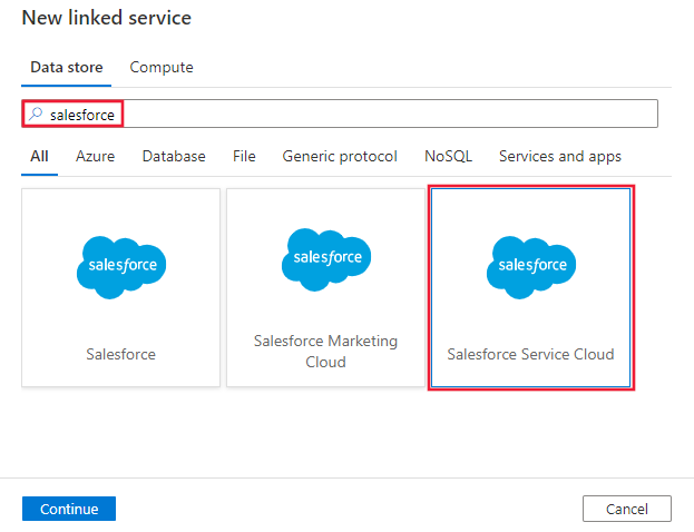 选择 Salesforce Service Cloud 连接器。