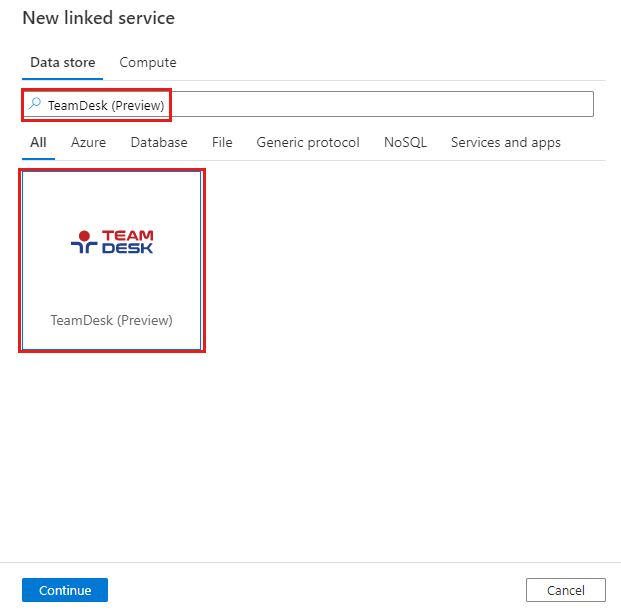 Screenshot showing selecting TeamDesk connector.