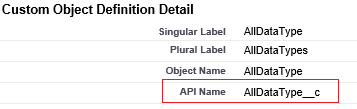 显示 Salesforce 连接 API 名称的屏幕截图。