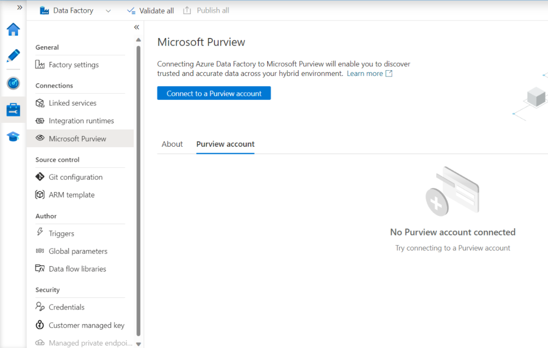 Microsoft Purview 帐户注册的屏幕截图。