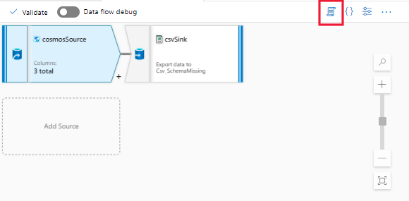 Screenshot that shows how to open the script of the data flow activity.