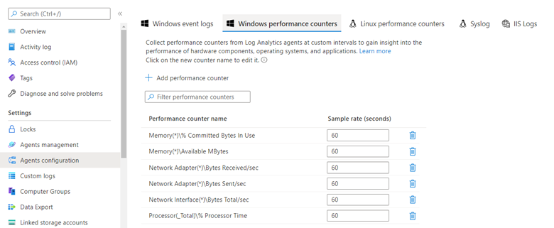 Azure 门户中的计数器选择界面的屏幕截图。