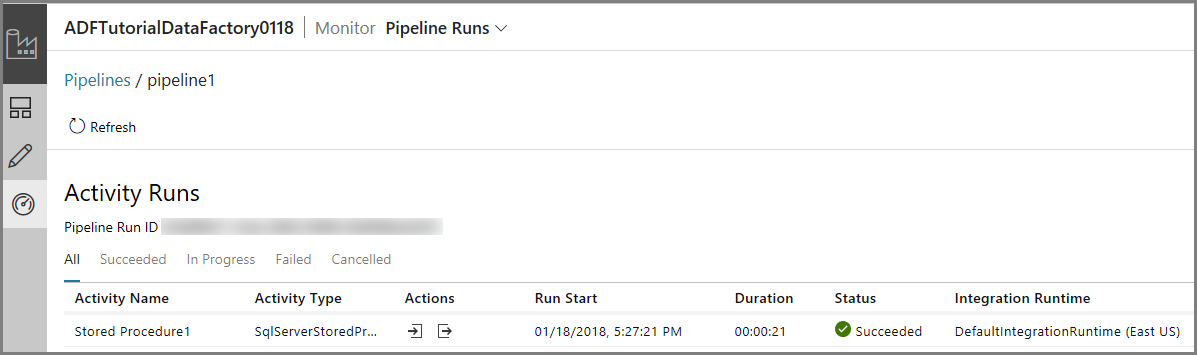 Screenshot that shows activity runs