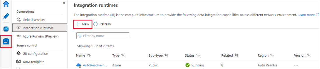 Screenshot that shows creating a new Azure integration runtime.
