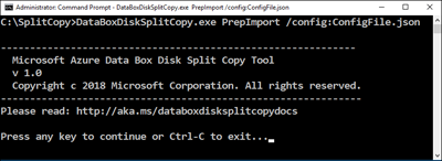 Screenshot showing the command prompt window executing the Split Copy tool.