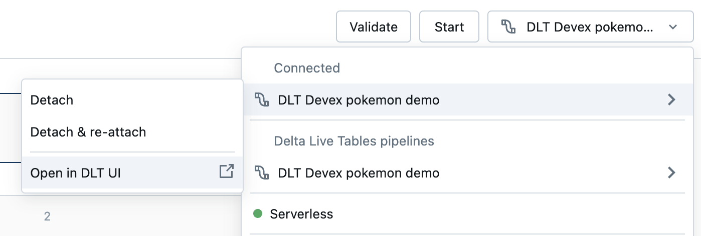 通过笔记本在 DLT UI 中打开