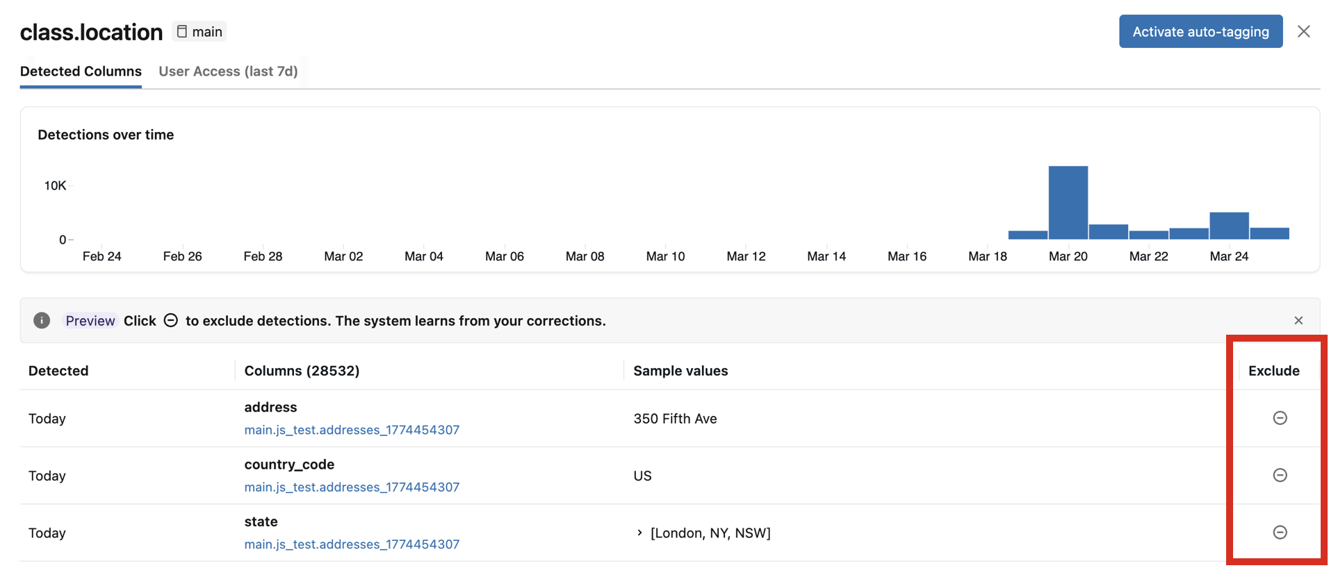 从检测中排除单个列。