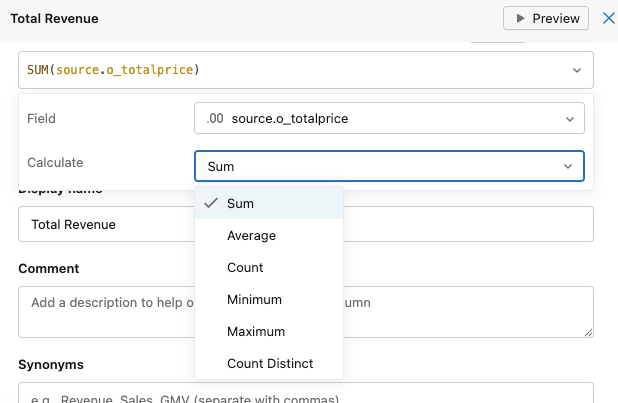 在指标视图 UI 中添加度量值。