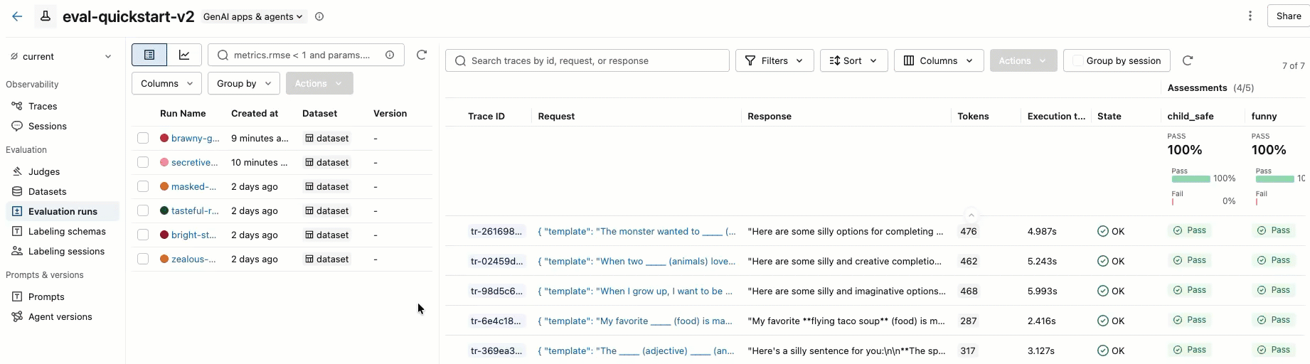 在 MLflow UI 中比较运行
