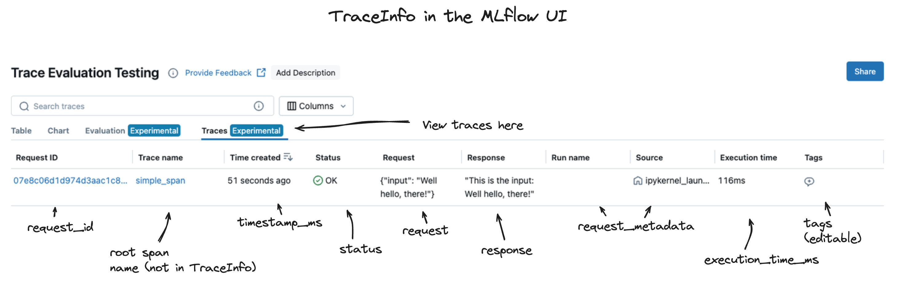 TraceInfo 在 MLflow UI 中的使用方式