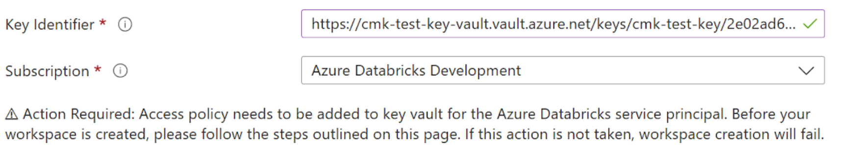 显示“Azure Databricks”边栏选项卡的“托管磁盘”部分中的字段