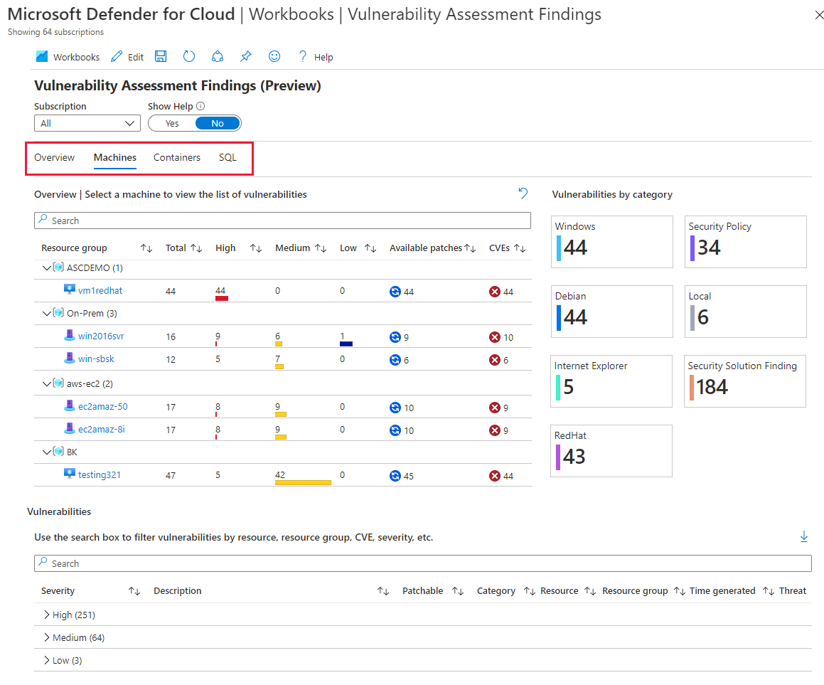 屏幕截图显示了 Defender for Cloud 漏洞评估结果报告。