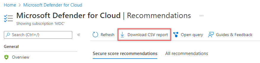 屏幕截图显示了从何处选择“下载 CSV 报表”。