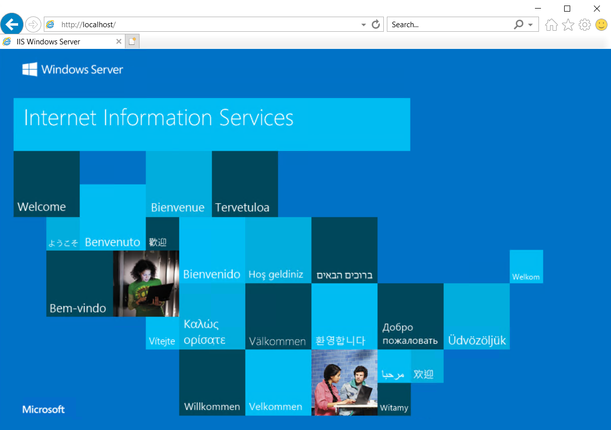 Screenshot of Internet Explorer showing the I I S Web Server default web page.