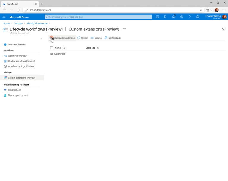 创建自定义任务扩展选择的屏幕截图。