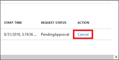突出显示“取消”操作的“我的请求”列表的屏幕截图。