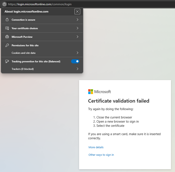 截图，展示Microsoft Edge浏览器的证书选项。