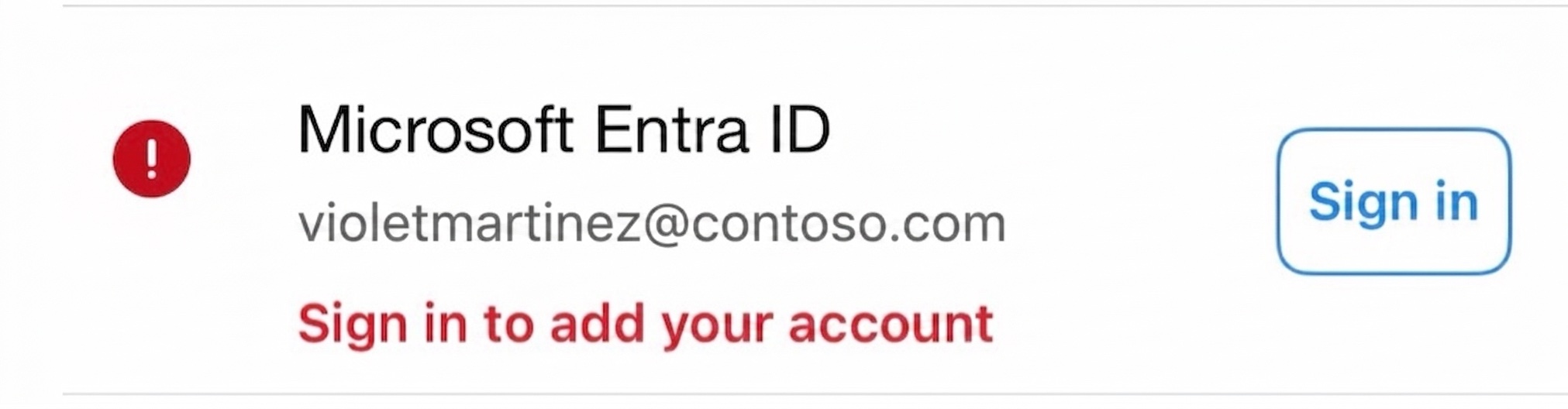 Microsoft Authenticator中还原的工作帐户的屏幕截图，其中显示了“登录以添加帐户”消息。