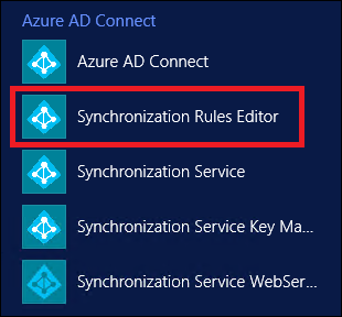 Microsoft Entra Connect, with Synchronization Rules Editor highlighted