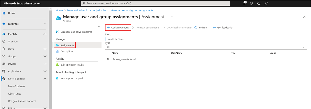 Add an assignment for the custom role to the user