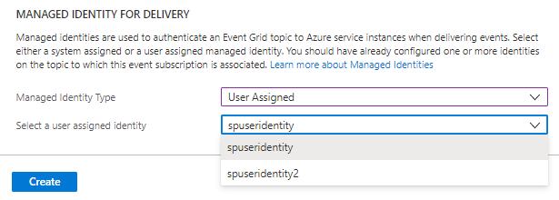Screenshot that shows how to enable a user-assigned identity on an event subscription.