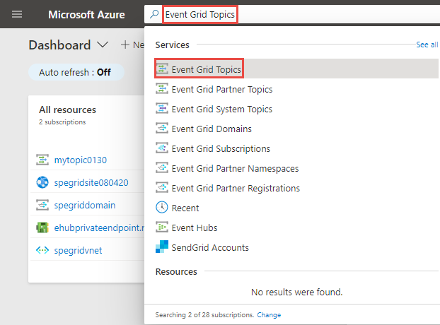Search for and select Event Grid topics