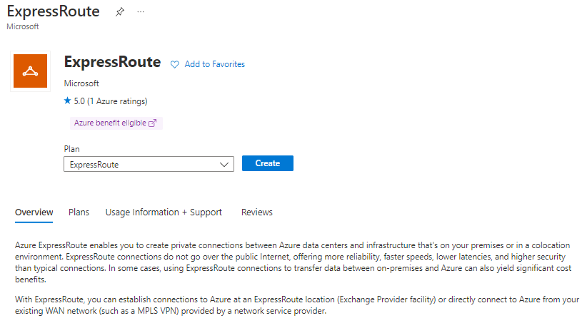 ExpressRoute 线路资源的屏幕截图。