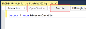 交互模式，Hive 临时查询，HDInsight 群集，Visual Studio。
