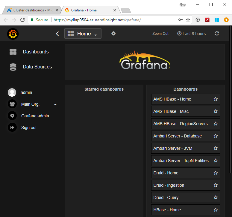HDInsight Grafana Web 仪表板。