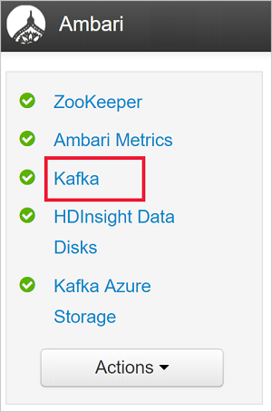 服务列表，其中突出显示了 Kafka。