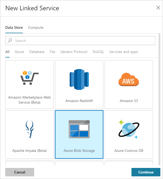 为数据工厂创建 Azure 存储链接服务。