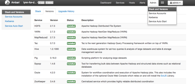 Apache Ambari 管理堆栈和版本。