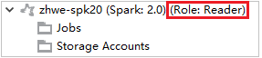 Azure 资源管理器中的 HDInsight Spark 群集（角色读取者）。