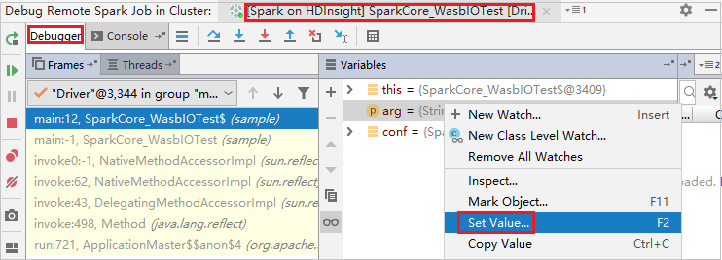 Intellij 调试远程 Spark 作业设置值。